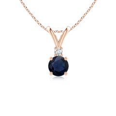 Ciondolo solitario con diamante e zaffiro blu rotondo naturale di Angara in oro rosa 14K