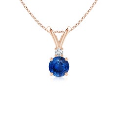 Ciondolo solitario con diamante e zaffiro blu rotondo naturale di Angara in oro rosa 14K