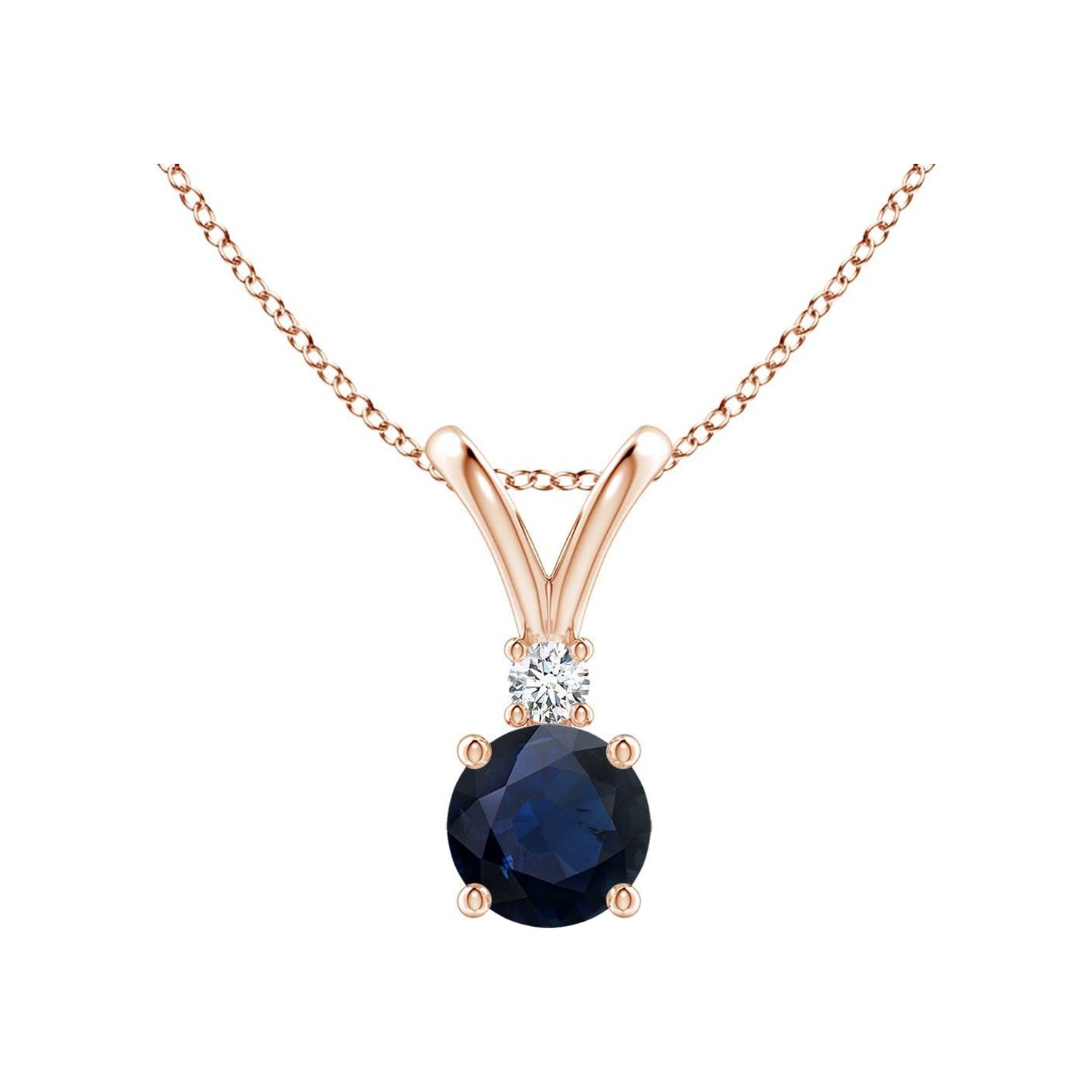 Ciondolo solitario con diamante e zaffiro blu rotondo naturale di Angara in oro rosa 14K in vendita