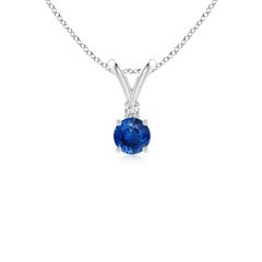 Angara Natürlicher Runder Blauer Saphir Diamant Solitär Anhänger in 14K Weißgold