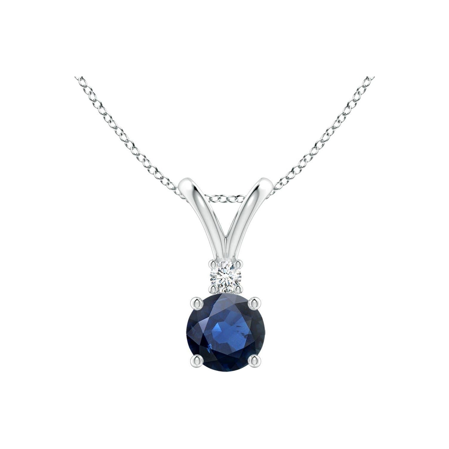 Angara Natural Round Blue Sapphire & Diamond Solitaire Pendant in 14K White Gold
