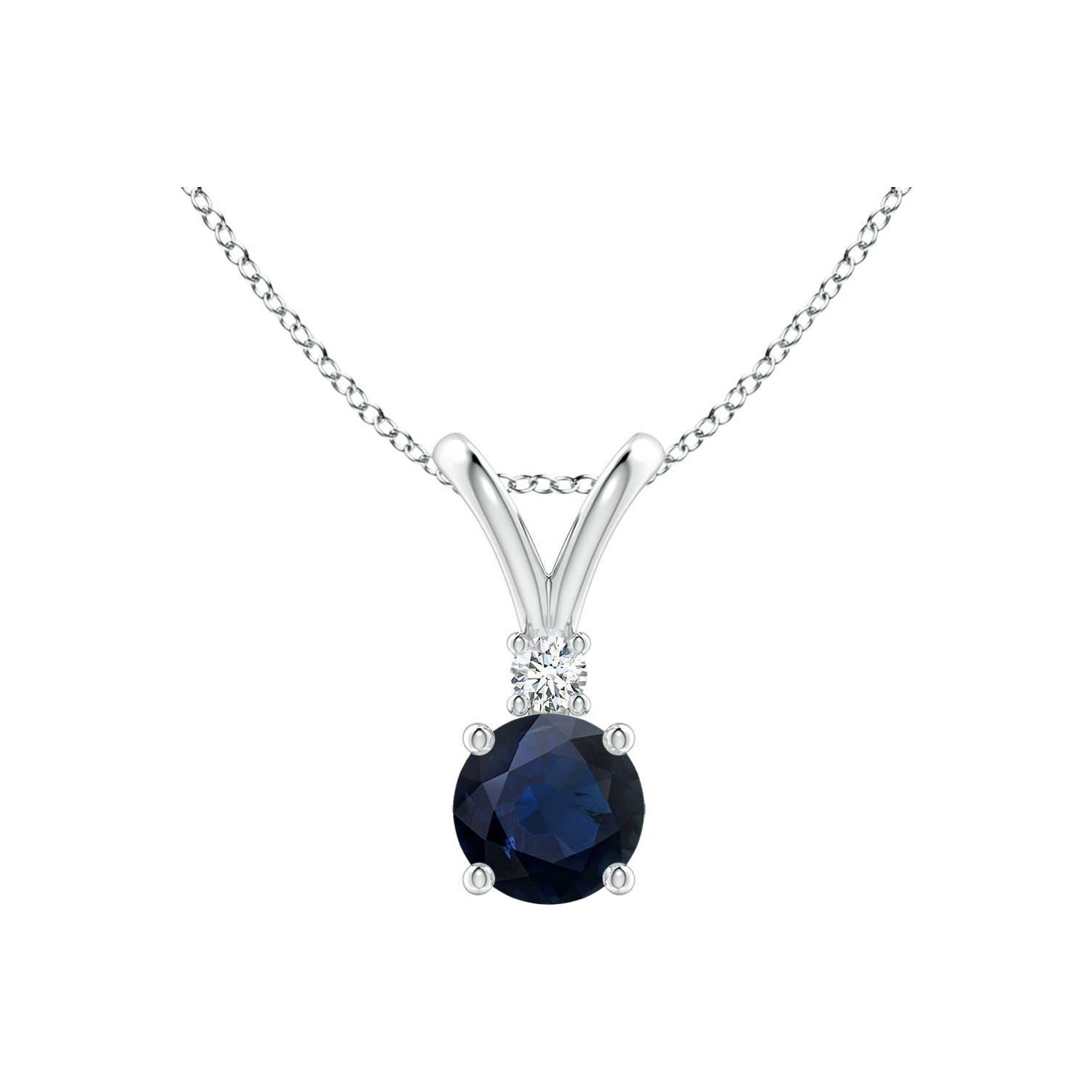 Angara Natural Round Blue Sapphire & Diamond Solitaire Pendant in 14K White Gold