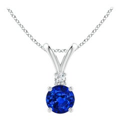 Angara Natürlicher Runder Blauer Saphir Diamant Solitär Anhänger in 14K Weißgold