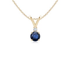 Angara Natürlicher Runder Blauer Saphir Diamant Solitär Anhänger in 14K Gelbgold