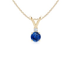 Angara Natürlicher Runder Blauer Saphir Diamant Solitär Anhänger in 14K Gelbgold