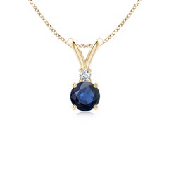 Angara Natürlicher Runder Blauer Saphir Diamant Solitär Anhänger in 14K Gelbgold