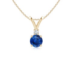 Angara Natürlicher Runder Blauer Saphir Diamant Solitär Anhänger in 14K Gelbgold