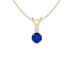 Angara Natürlicher Runder Blauer Saphir Diamant Solitär Anhänger in 14K Gelbgold