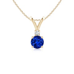 Angara Natürlicher Runder Blauer Saphir Diamant Solitär Anhänger in 14K Gelbgold