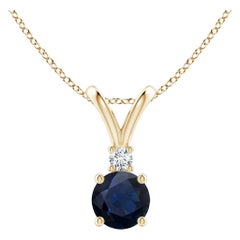 Pendentif solitaire en or jaune 14K avec saphir bleu rond Angara et diamant