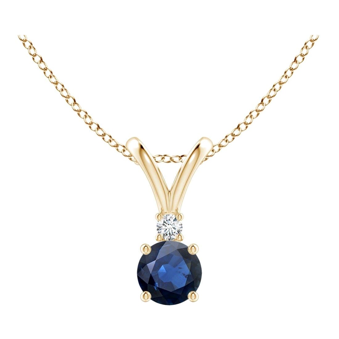 Angara Natürlicher Runder Blauer Saphir Diamant Solitär Anhänger in 14K Gelbgold