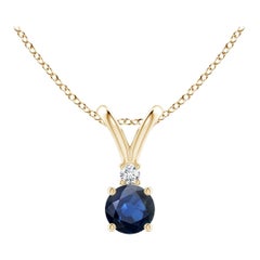Angara Natürlicher Runder Blauer Saphir Diamant Solitär Anhänger in 14K Gelbgold