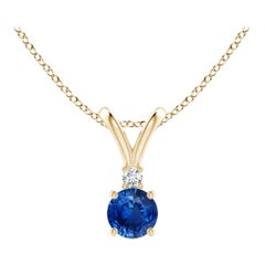 Angara Natürlicher Runder Blauer Saphir Diamant Solitär Anhänger in 14K Gelbgold