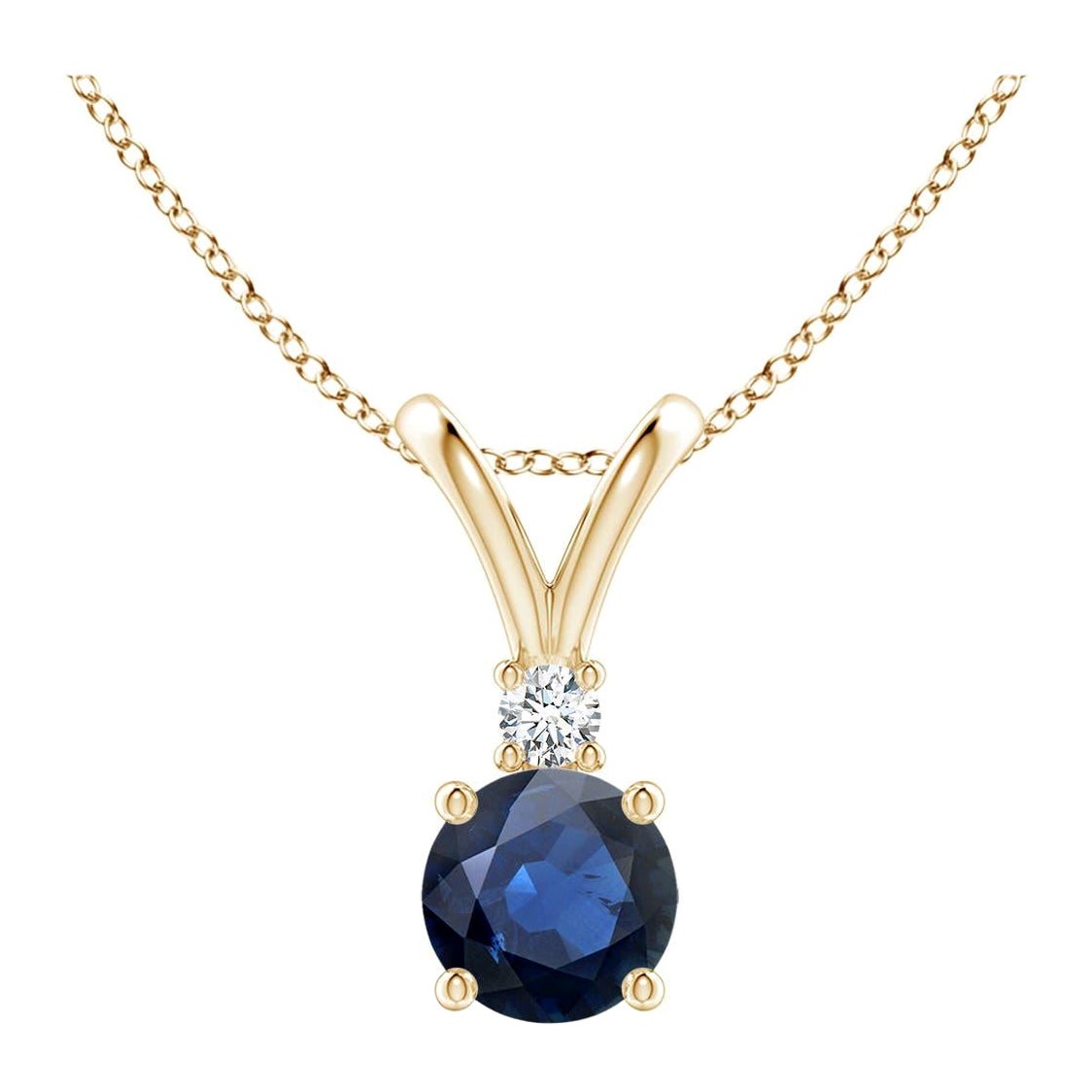 Angara Natürlicher Runder Blauer Saphir Diamant Solitär Anhänger in 14K Gelbgold im Angebot
