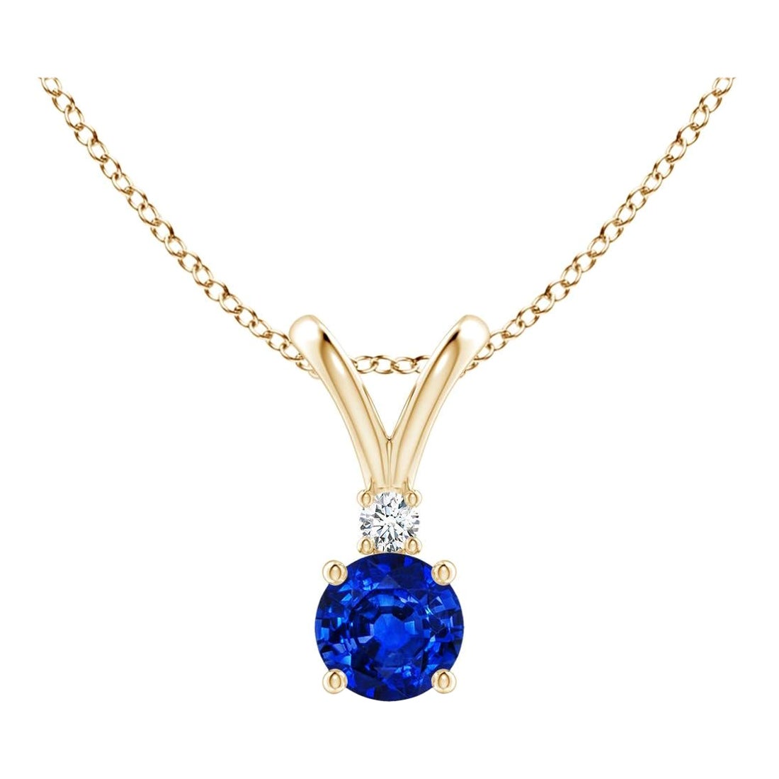 Angara Natürlicher Runder Blauer Saphir Diamant Solitär Anhänger in 14K Gelbgold