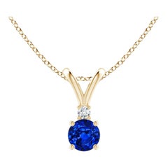 Angara Natürlicher Runder Blauer Saphir Diamant Solitär Anhänger in 14K Gelbgold