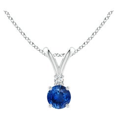Angara Natürlicher Runder Blauer Saphir Diamant Solitär V-Bale Anhänger aus Platin