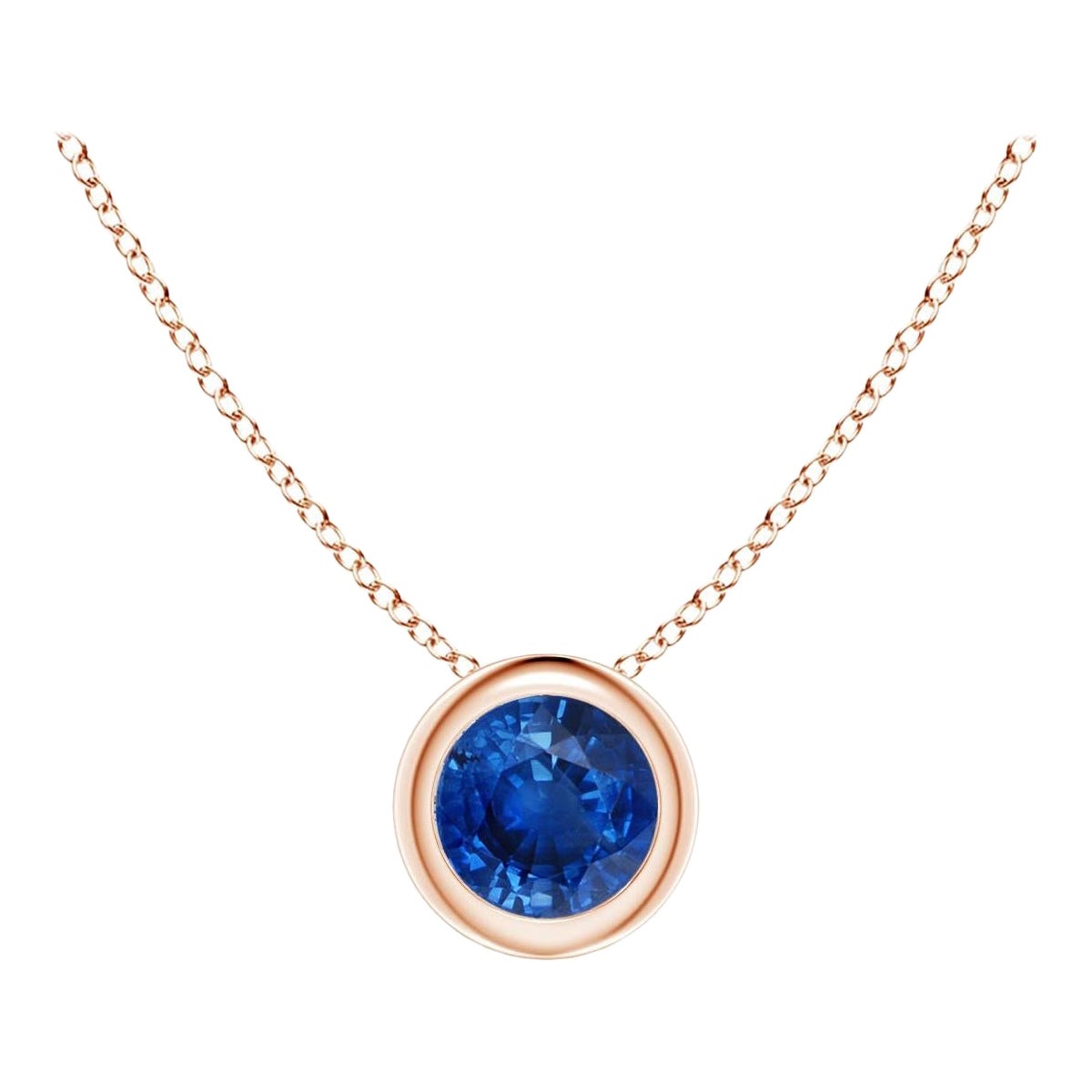 Ciondolo solitario con zaffiro blu rotondo Nature in oro rosa 14K Misura 4 mm
