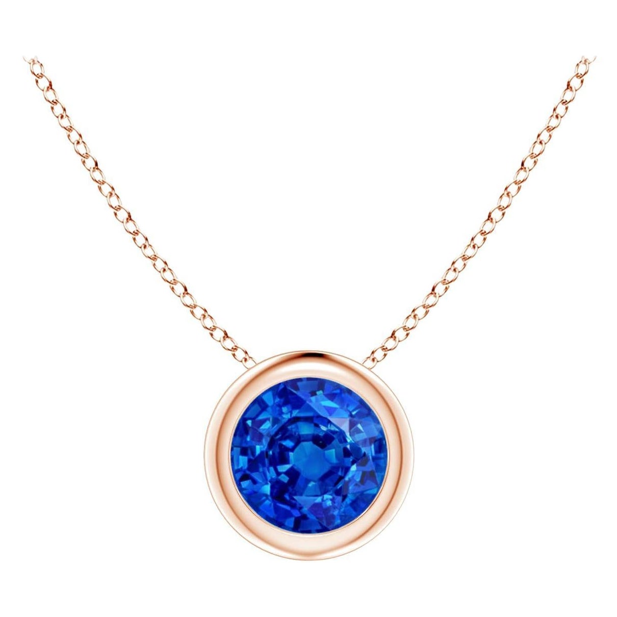 Ciondolo solitario con zaffiro blu rotondo Nature in oro rosa 14K Misura 5 mm