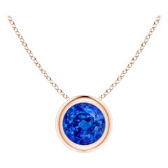 Ciondolo solitario con zaffiro blu rotondo Nature in oro rosa 14K Misura 5 mm
