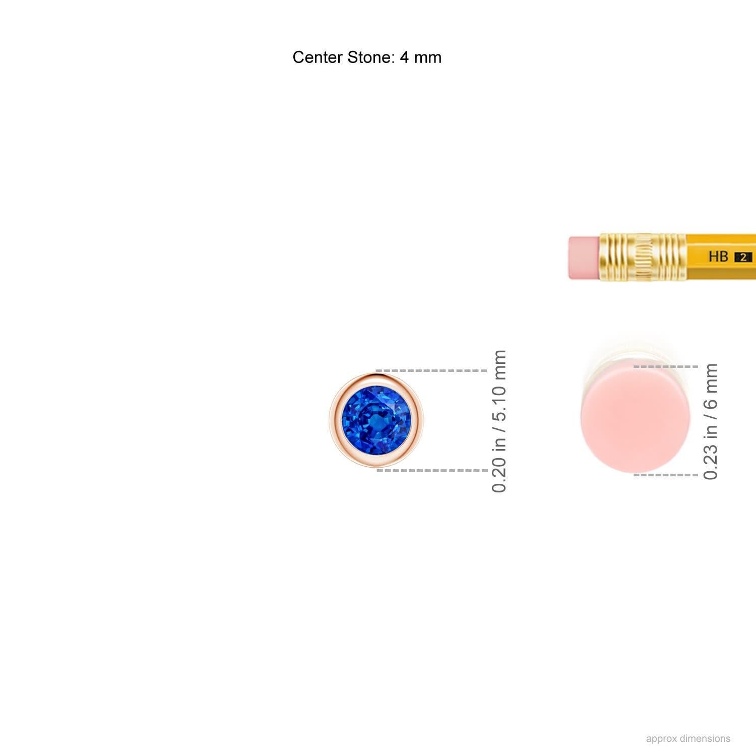 Moderne Pendentif solitaire en or rose 14 carats avec saphir bleu rond naturel, taille 4 mm en vente