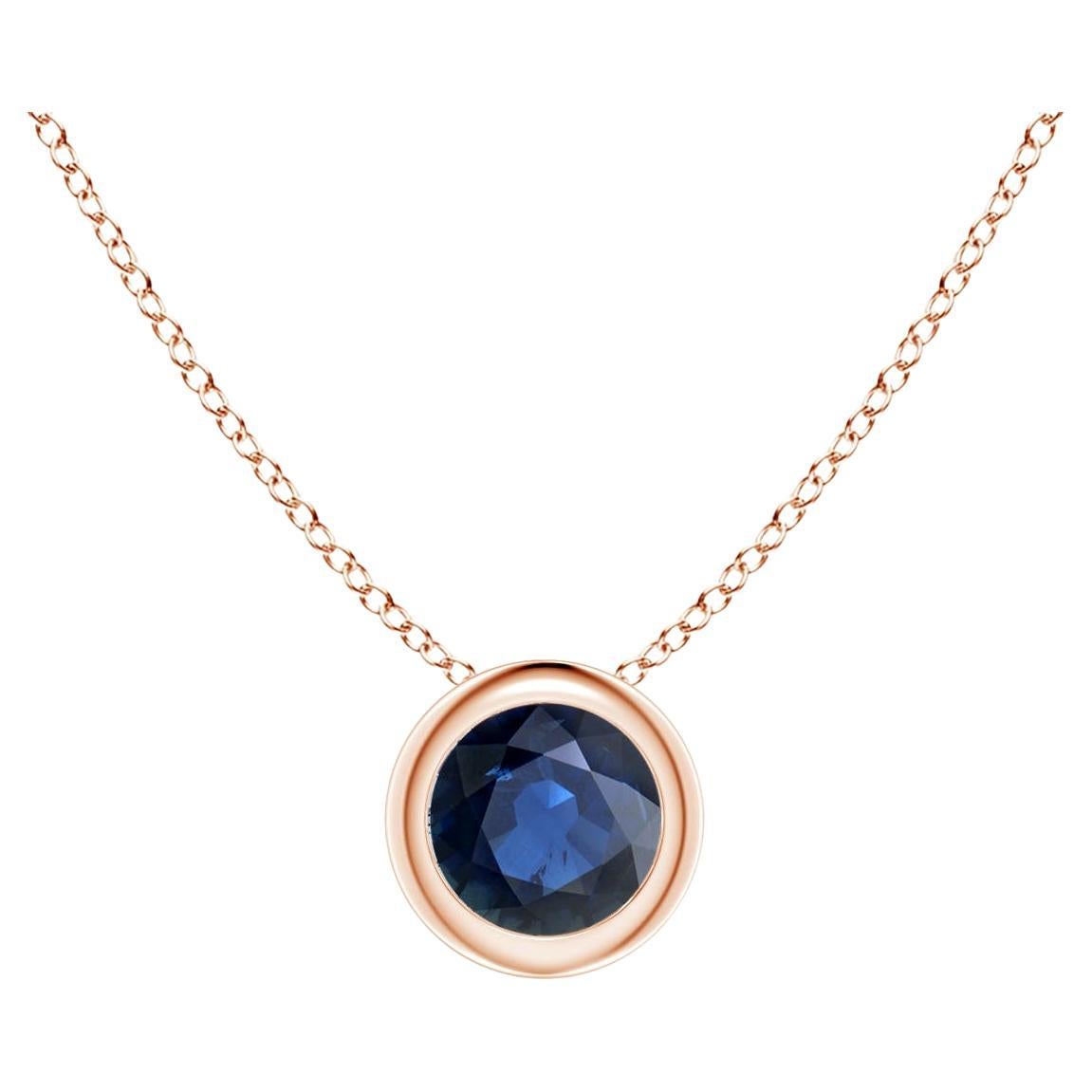 Natural Round Blue Sapphire Solitaire Pendant in 14K Rose Gold Size-4mm For Sale