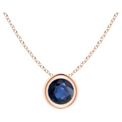 Natural Round Blue Sapphire Solitaire Pendant in 14K Rose Gold Size-4mm