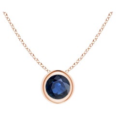 Pendentif solitaire en or rose 14 carats avec saphir bleu rond naturel, taille 4 mm