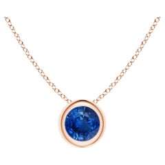 Pendentif solitaire en or rose 14 carats avec saphir bleu rond naturel, taille 4 mm