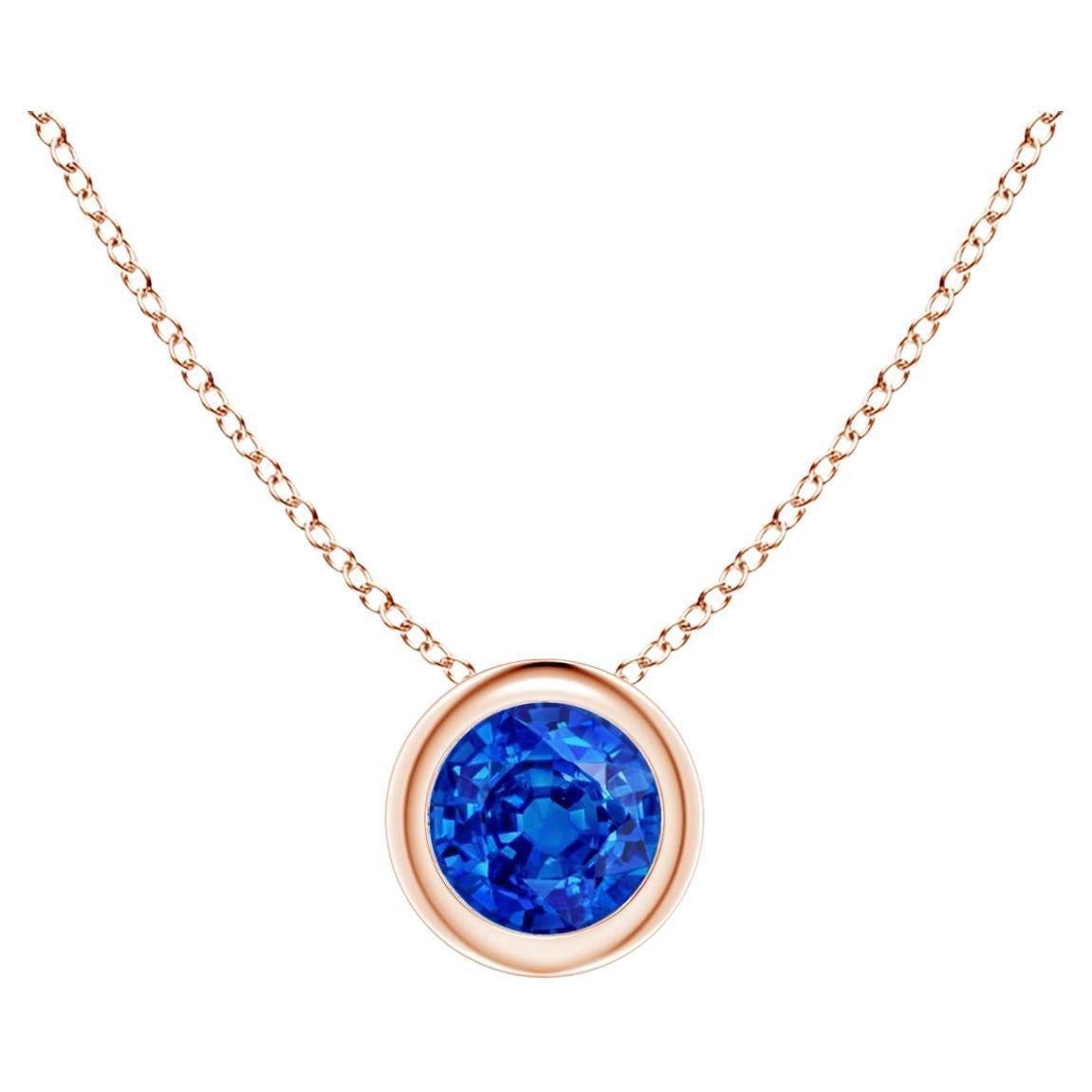 Natural Round Blue Sapphire Solitaire Pendant in 14K Rose Gold Size-4mm For Sale