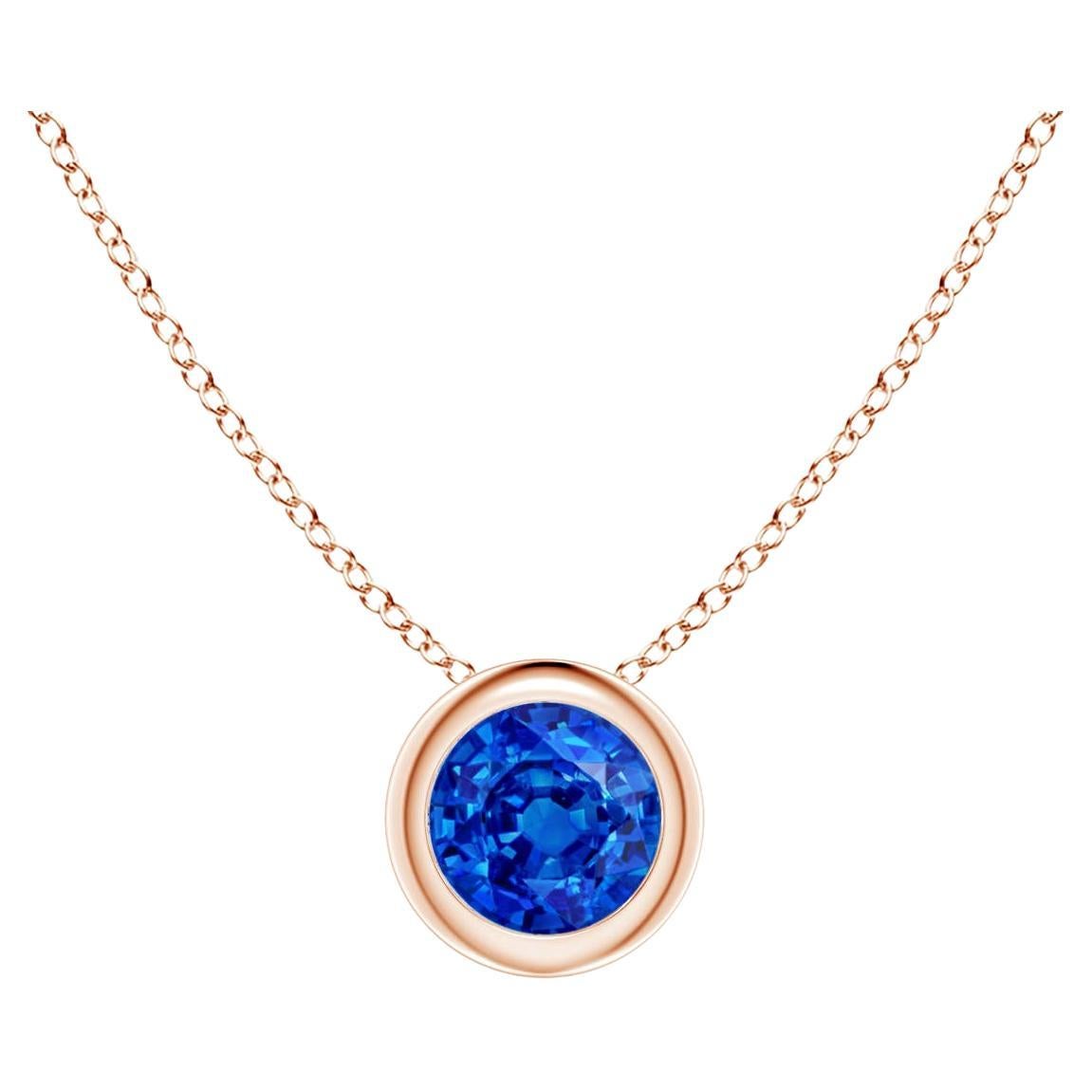 Pendentif solitaire en or rose 14 carats avec saphir bleu rond naturel, taille 4 mm en vente