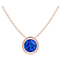 Natural Round Blue Sapphire Solitaire Pendant in 14K Rose Gold Size-4mm