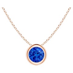 Pendentif solitaire en or rose 14 carats avec saphir bleu rond naturel, taille 4 mm