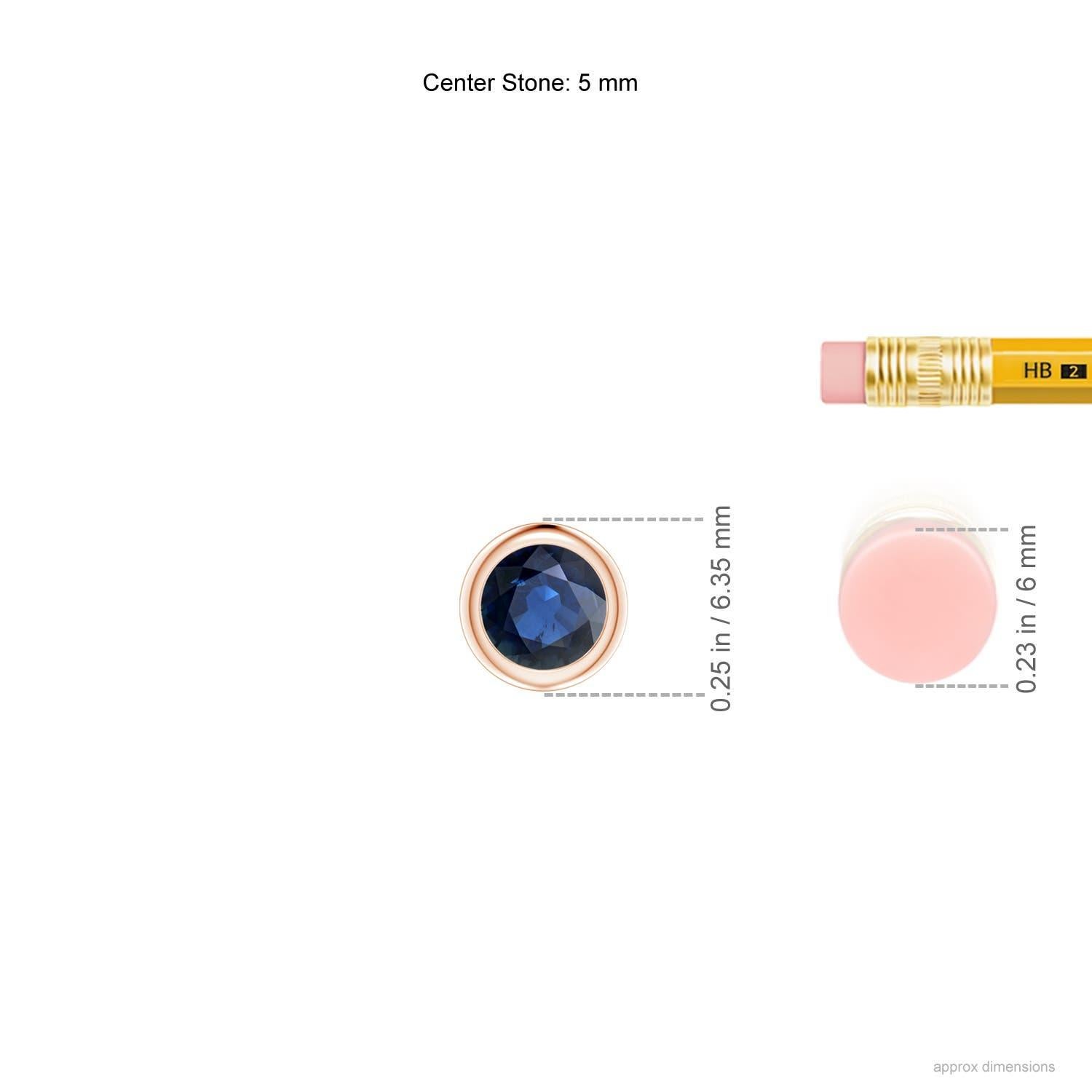 Moderne Pendentif solitaire en or rose 14 carats avec saphir bleu rond naturel, taille 5 mm en vente