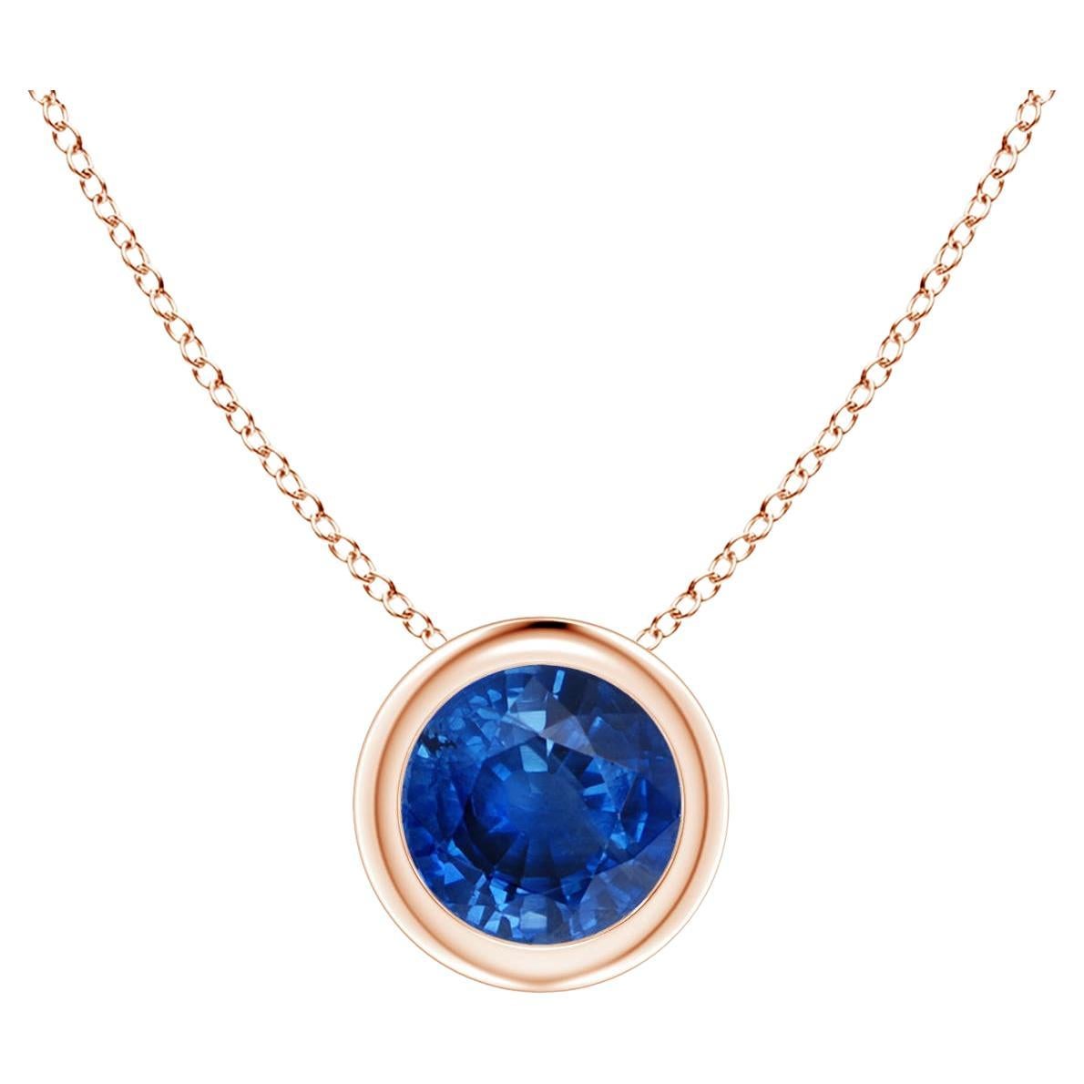 Natural Round Blue Sapphire Solitaire Pendant in 14K Rose Gold Size-5mm For Sale