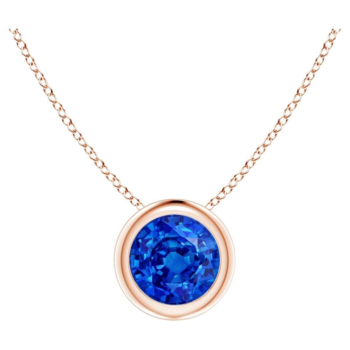 Natural Round Blue Sapphire Solitaire Pendant in 14K Rose Gold Size-5mm For Sale