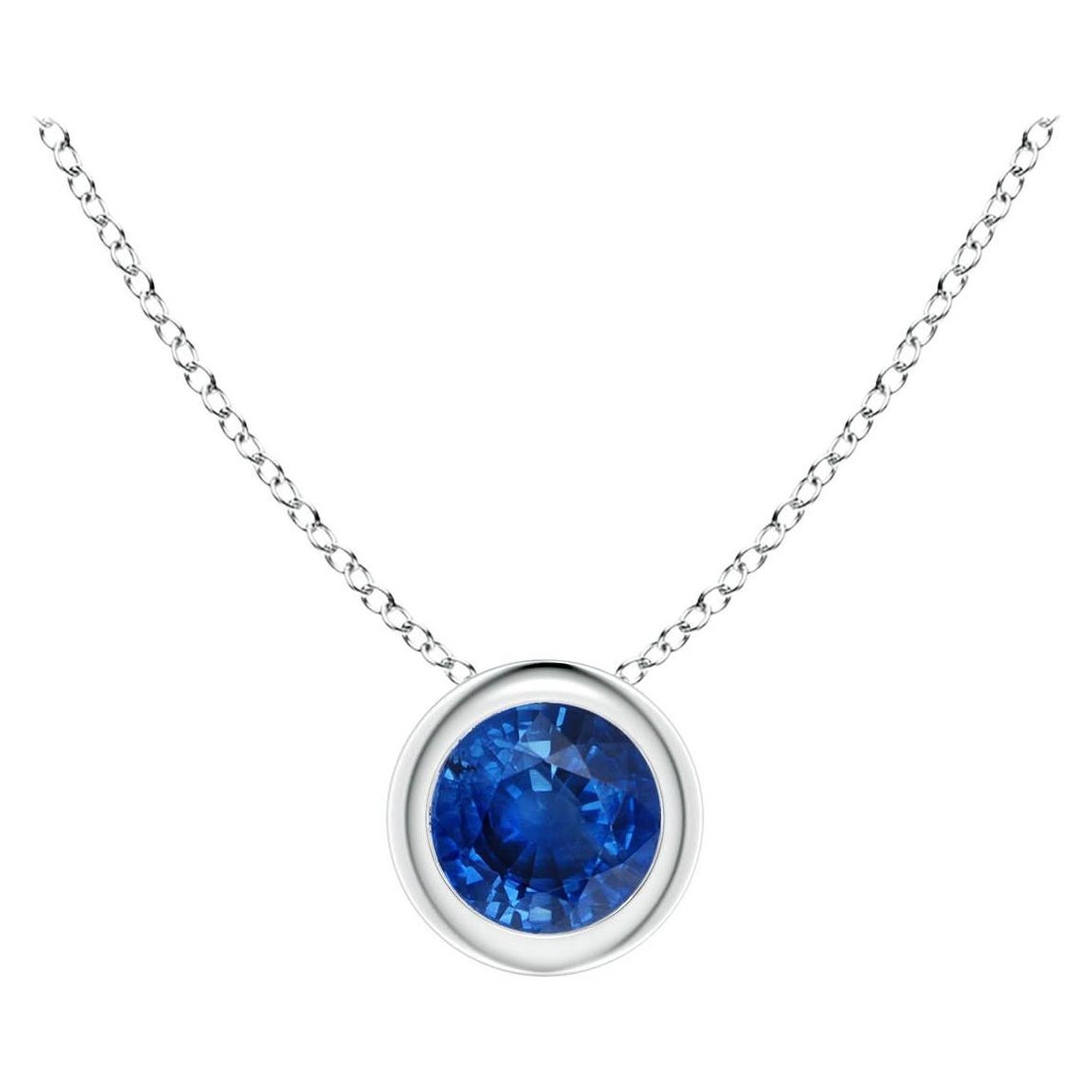 Ciondolo solitario con zaffiro blu rotondo Nature in oro bianco 14K Misura 4mm