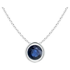 Natural Round Blue Sapphire Solitaire Pendant in 14K White Gold Size-4mm