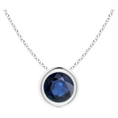 Natural Round Blue Sapphire Solitaire Pendant in 14K White Gold Size-5mm