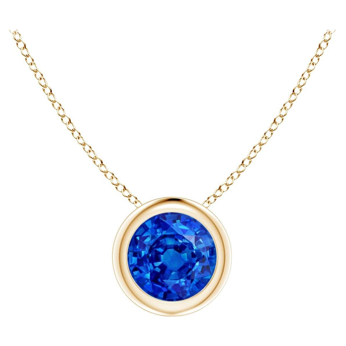 Ciondolo solitario con zaffiro blu rotondo Nature in oro giallo 14K Misura 5 mm