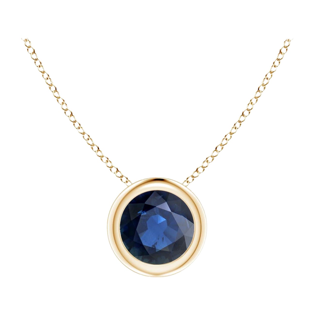 Ciondolo solitario con zaffiro blu rotondo Nature in oro giallo 14K Misura 5 mm