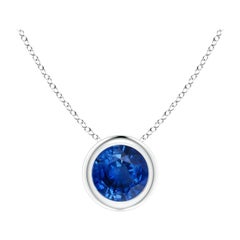 Solitär-Anhänger aus Platin mit natürlichem rundem blauem Saphir in Platin Größe-5mm