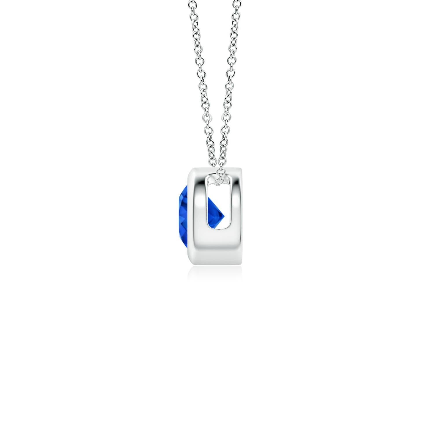 This classic solitaire sapphire pendant's beautiful design makes the center stone appear like it's floating on the chain. The radiant blue gem is secured in a bezel setting. Crafted in platinum, this round sapphire pendant is simple yet