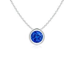 Pendentif solitaire en platine avec saphir bleu naturel rond taille 4 mm