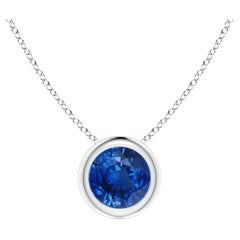 Natural Round Blue Sapphire Solitaire Pendant in Platinum Size-5mm
