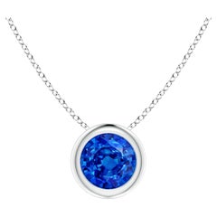 Pendentif solitaire en platine avec saphir bleu naturel rond de taille 5 mm