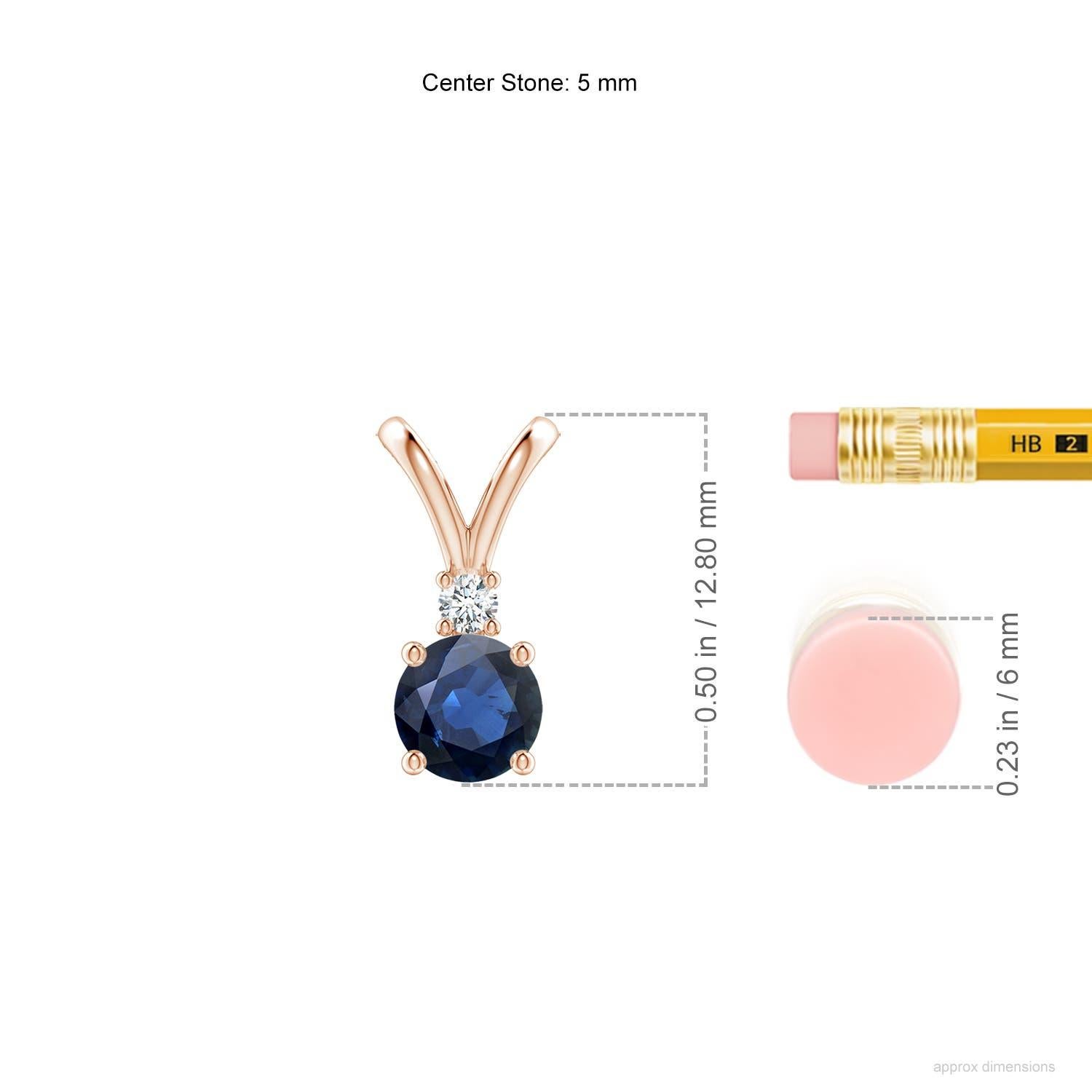 Angara Natürlicher Runder Blauer Saphir Solitär-Anhänger mit Diamant 14K Rose Gold (Rundschliff) im Angebot