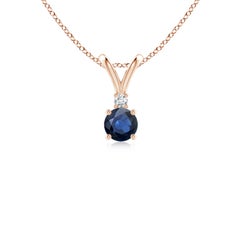 Angara Natürlicher Runder Blauer Saphir Solitär-Anhänger mit Diamant 14K Rose Gold