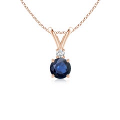Angara Natürlicher Runder Blauer Saphir Solitär-Anhänger mit Diamant 14K Rose Gold