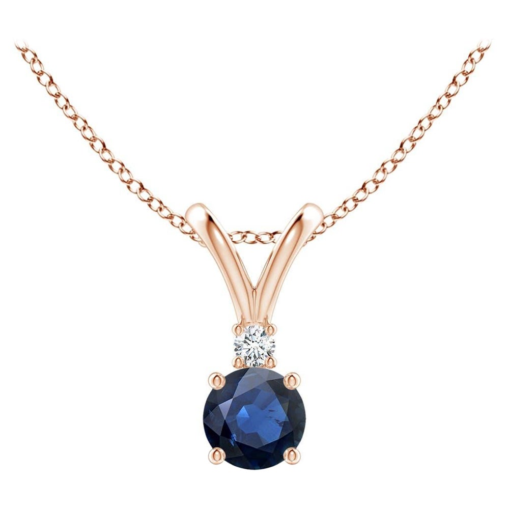 Angara Natürlicher Runder Blauer Saphir Solitär-Anhänger mit Diamant 14K Rose Gold